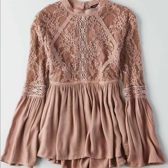 American Eagle Embroidered Mesh Bell-Sleeve Top - Picture 3 of 7